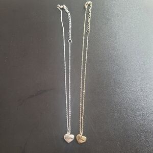 Silver and Gold Heart Pendant Necklaces - Mom & Daughter